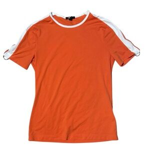 Escada Orange/White Stretch Cotton Jersey Racer Stripe T-Shirt, Size 34/US 4